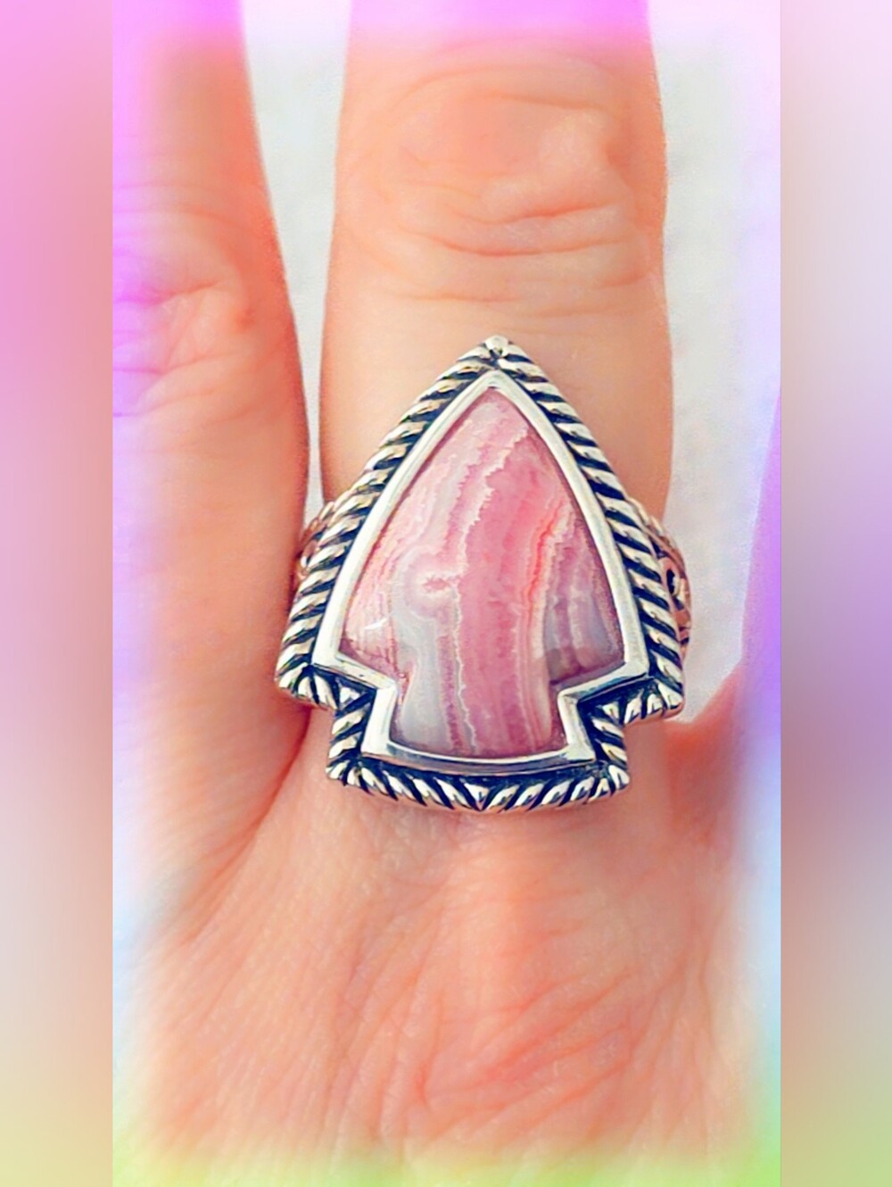 Rhodocrosite Arrowhead Sterling Gemstone Ring